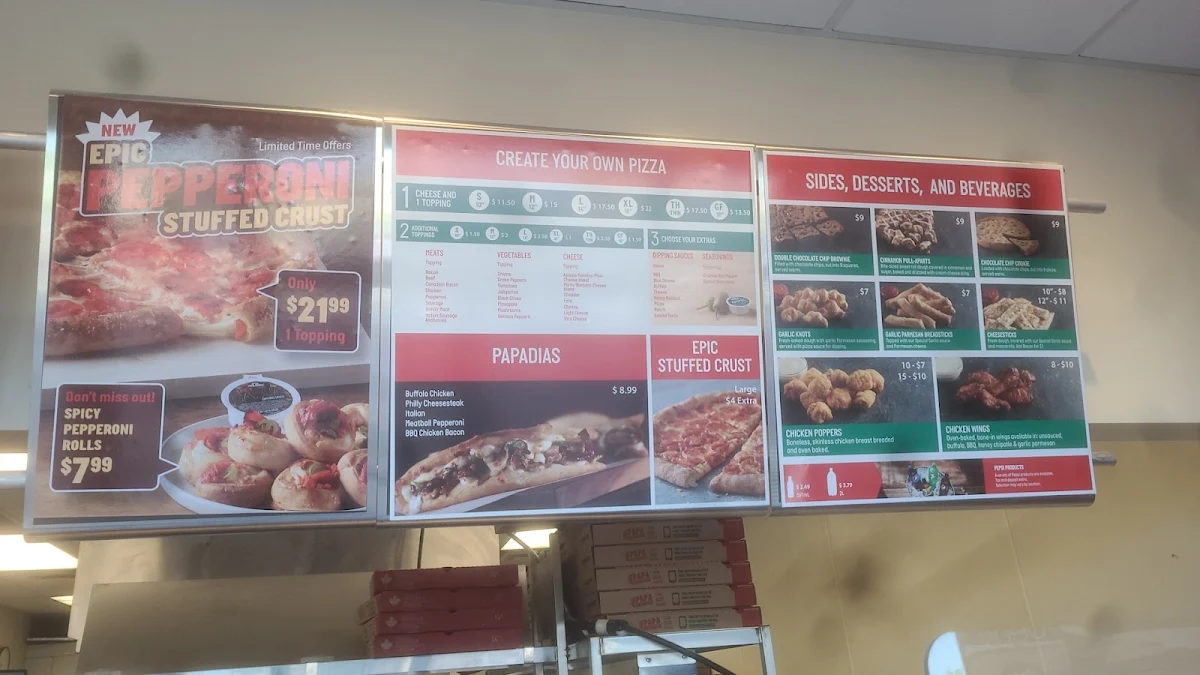 Menu, Papa Johns Pizza