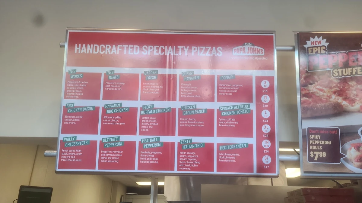 Menu, Papa Johns Pizza