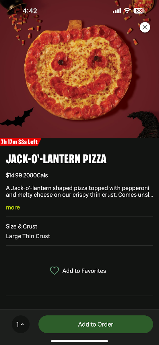 Menu, Papa Johns Pizza