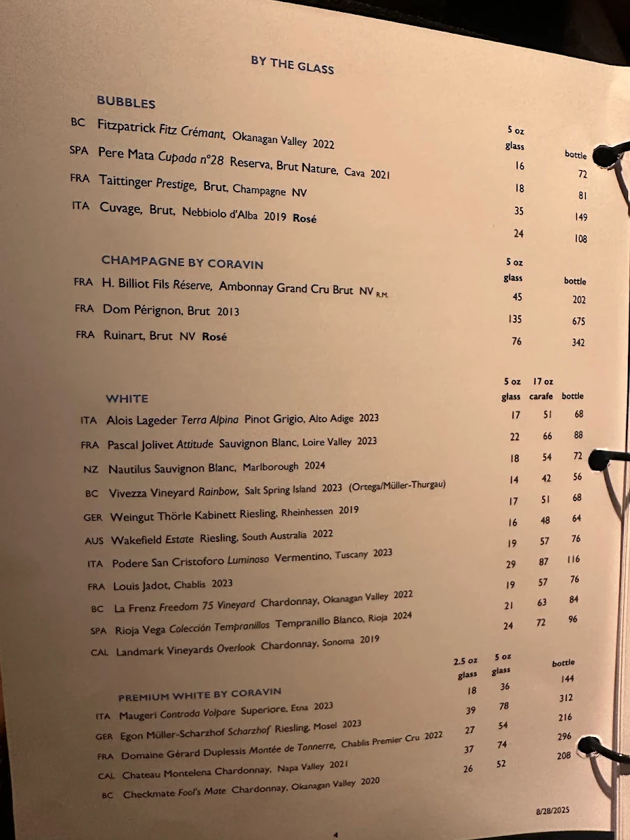 Menu, Blue Water Cafe