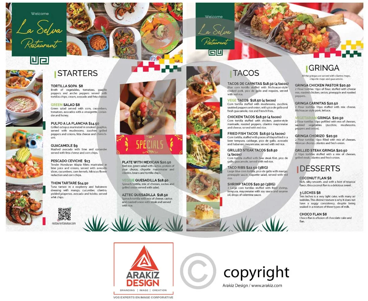 Menu, La Selva restaurant mexicain
