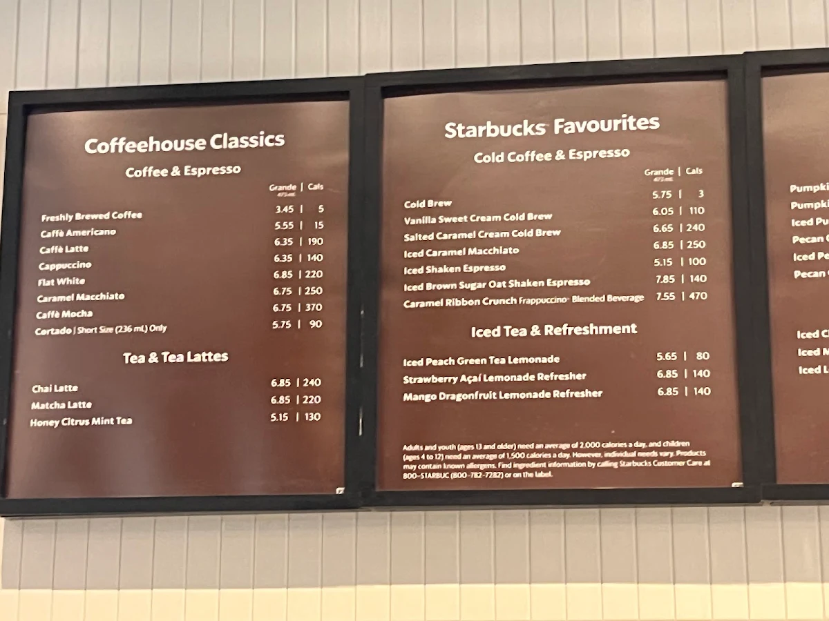 Menu, Starbucks Coffee Company