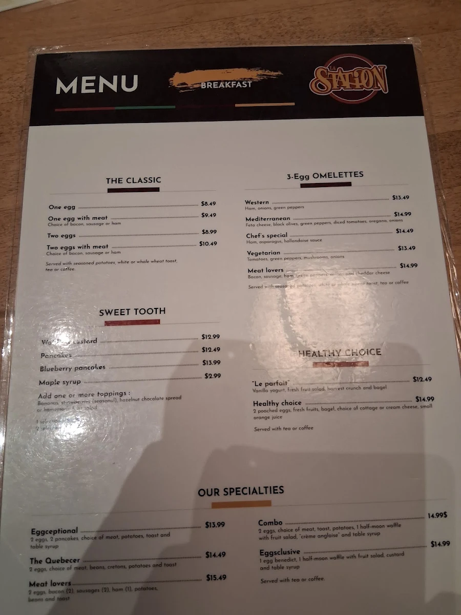 Menu, Restaurant La Station