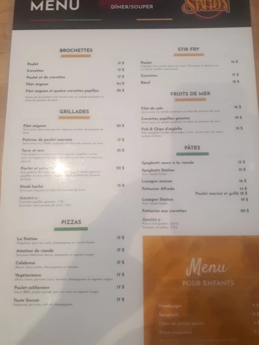 Menu, Restaurant La Station
