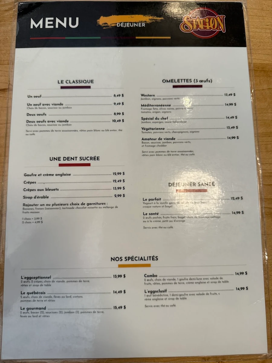 Menu, Restaurant La Station