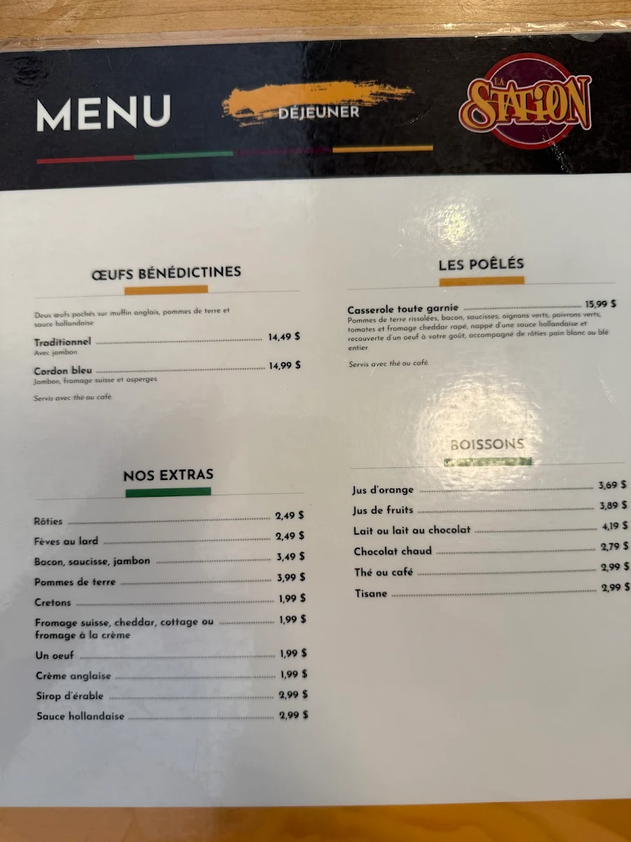 Menu, Restaurant La Station