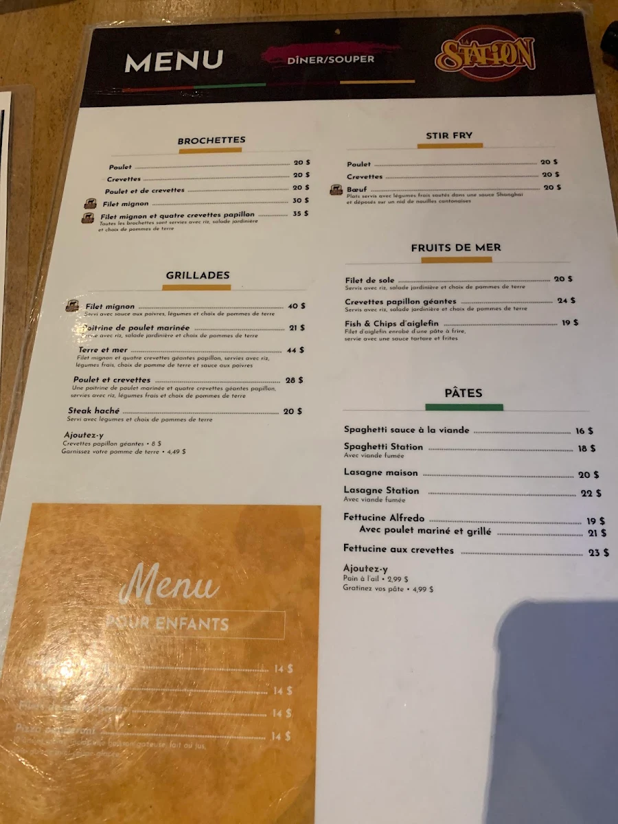 Menu, Restaurant La Station