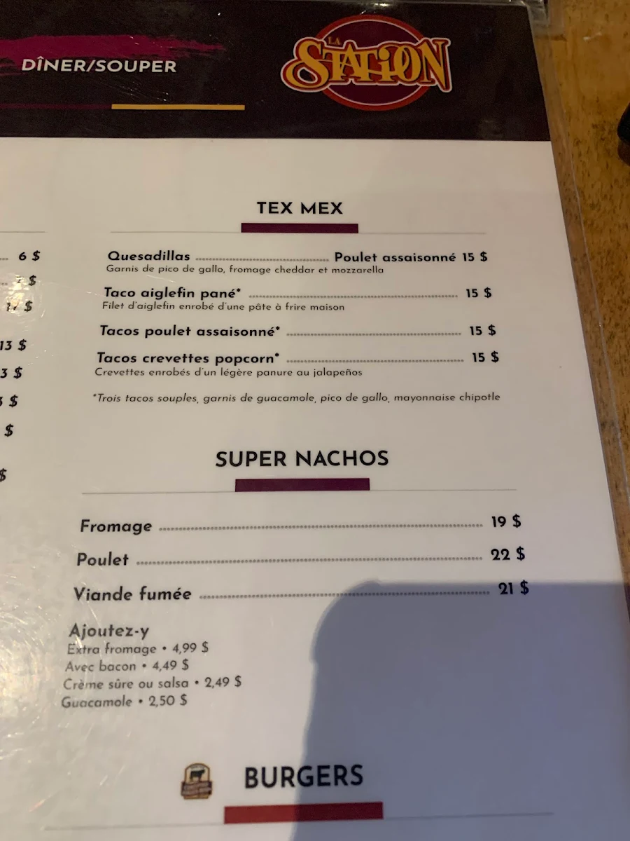 Menu, Restaurant La Station