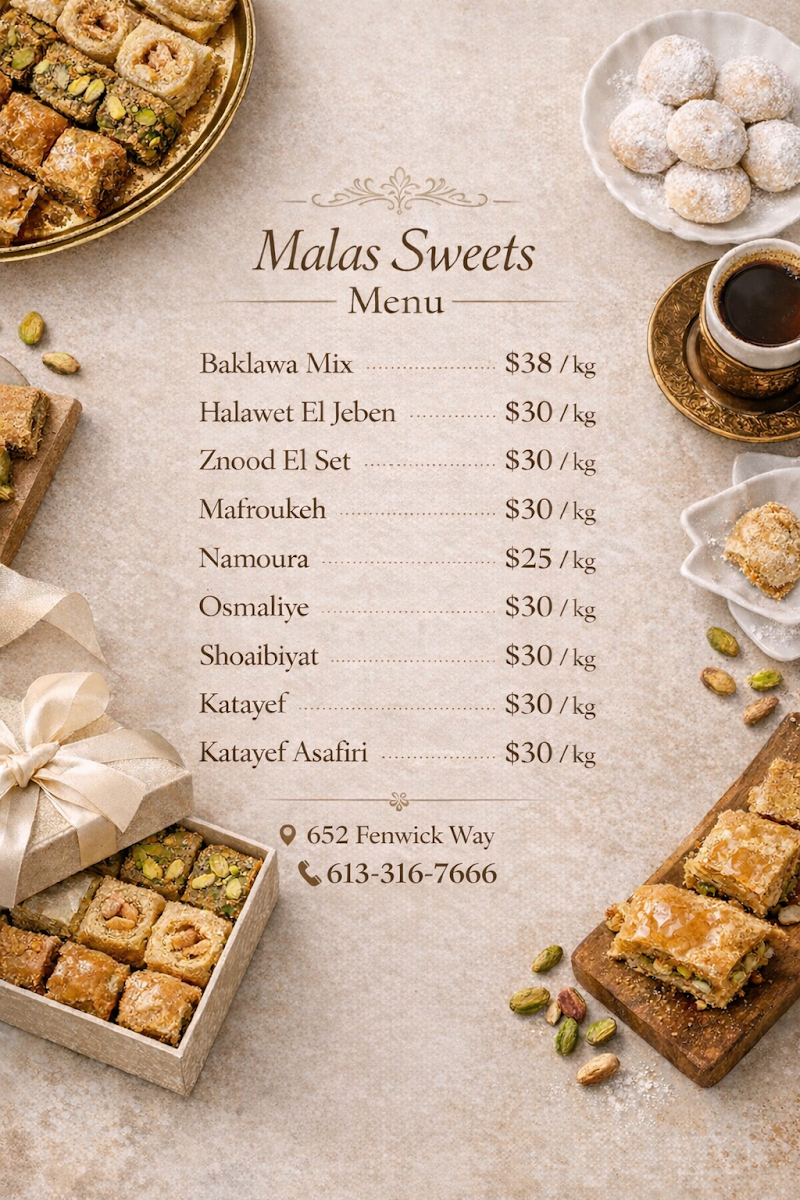 Menu, Malas Sweets