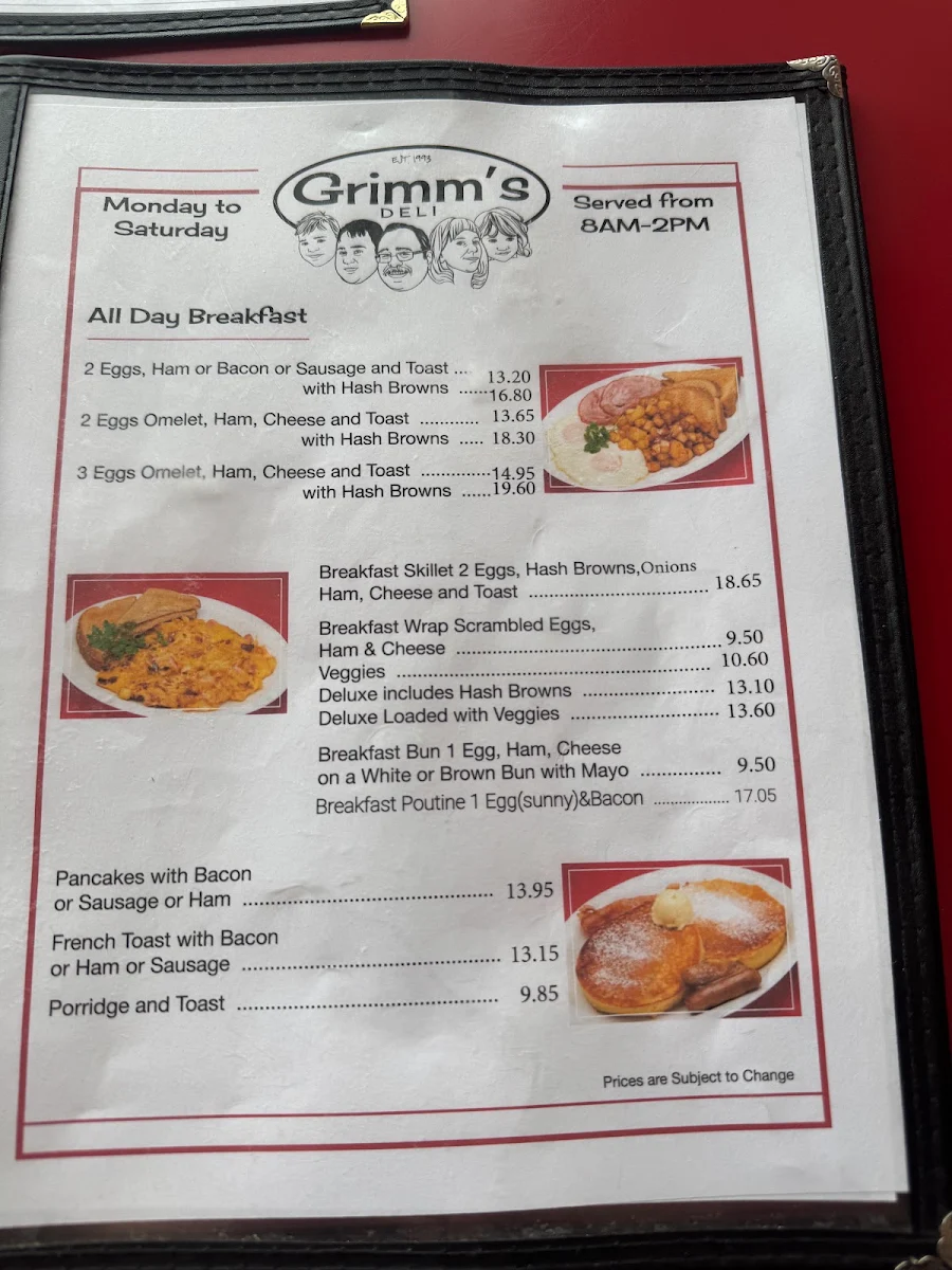 Menu, Grimm's Gourmet & Deli Ltd & Brooklyn's Pizza