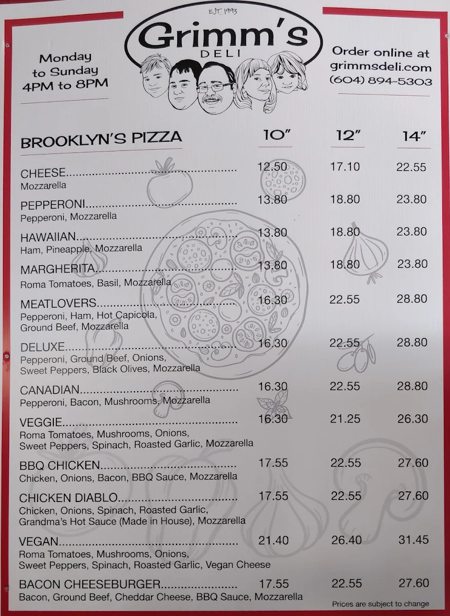 Menu, Grimm's Gourmet & Deli Ltd & Brooklyn's Pizza
