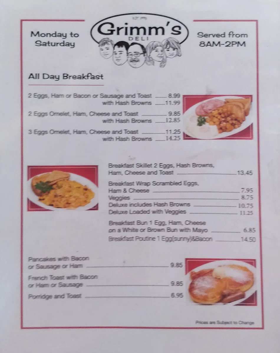 Menu, Grimm's Gourmet & Deli Ltd & Brooklyn's Pizza