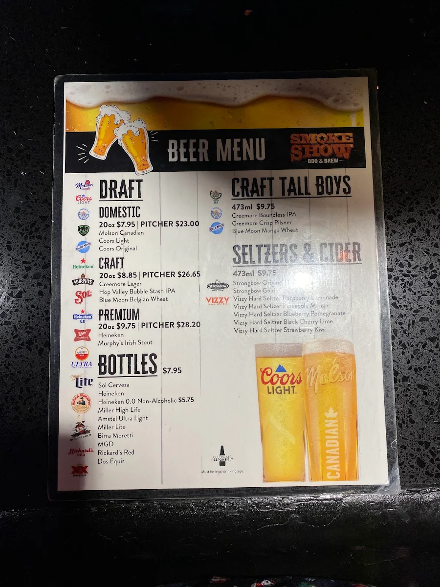 Menu, SMOKESHOW bbq and brew