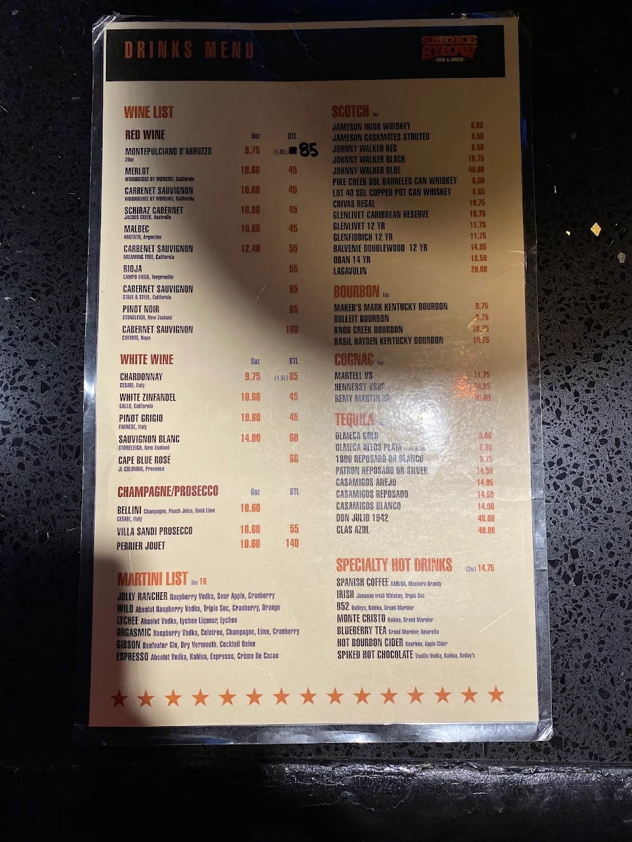 Menu, SMOKESHOW bbq and brew