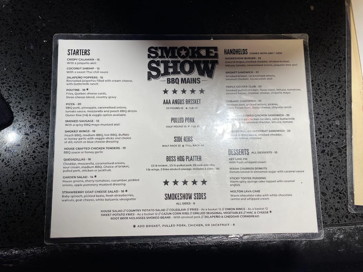 Menu, SMOKESHOW bbq and brew