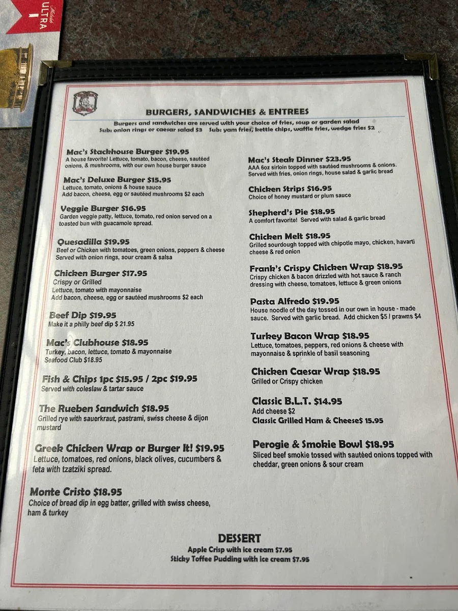 Menu, Jolly Mac's Pub & Liquor Store