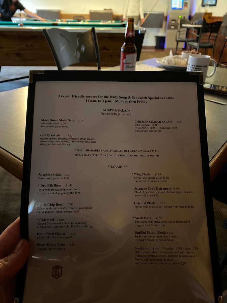 Menu, Jolly Mac's Pub & Liquor Store