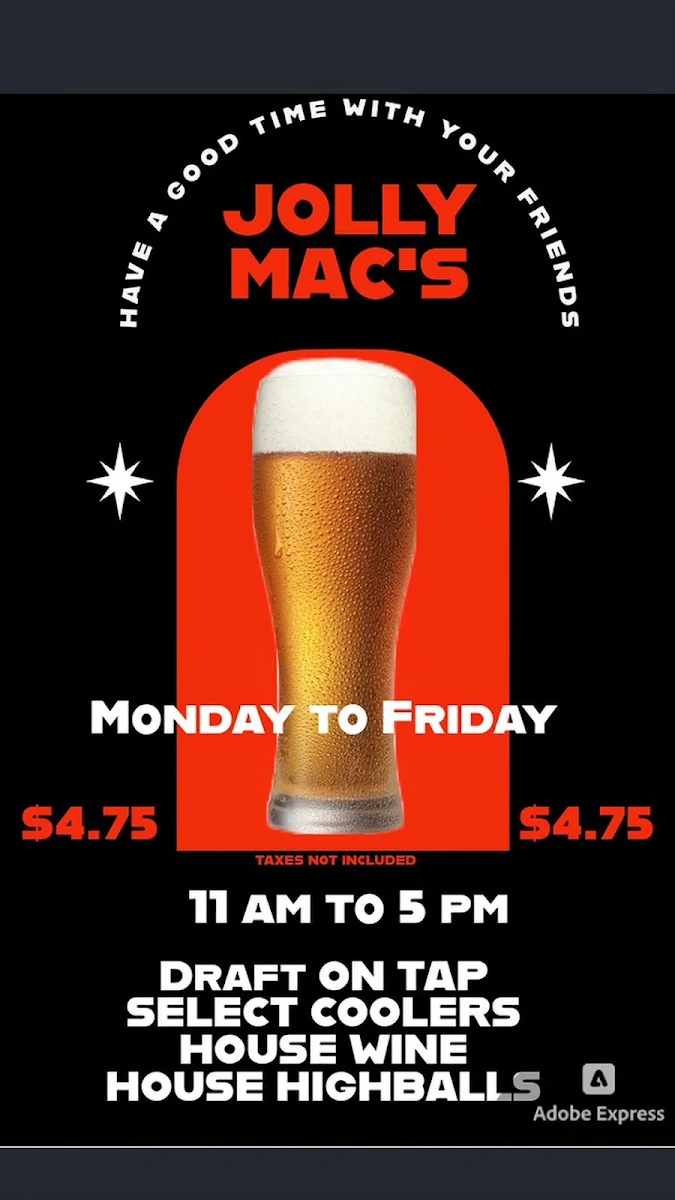 Menu, Jolly Mac's Pub & Liquor Store