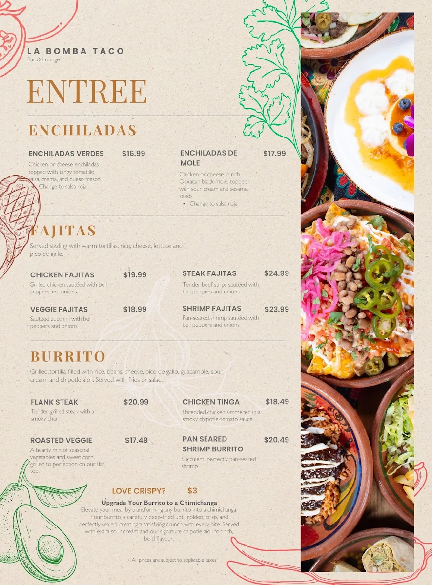 Menu, La Bomba Taco (Bolton)
