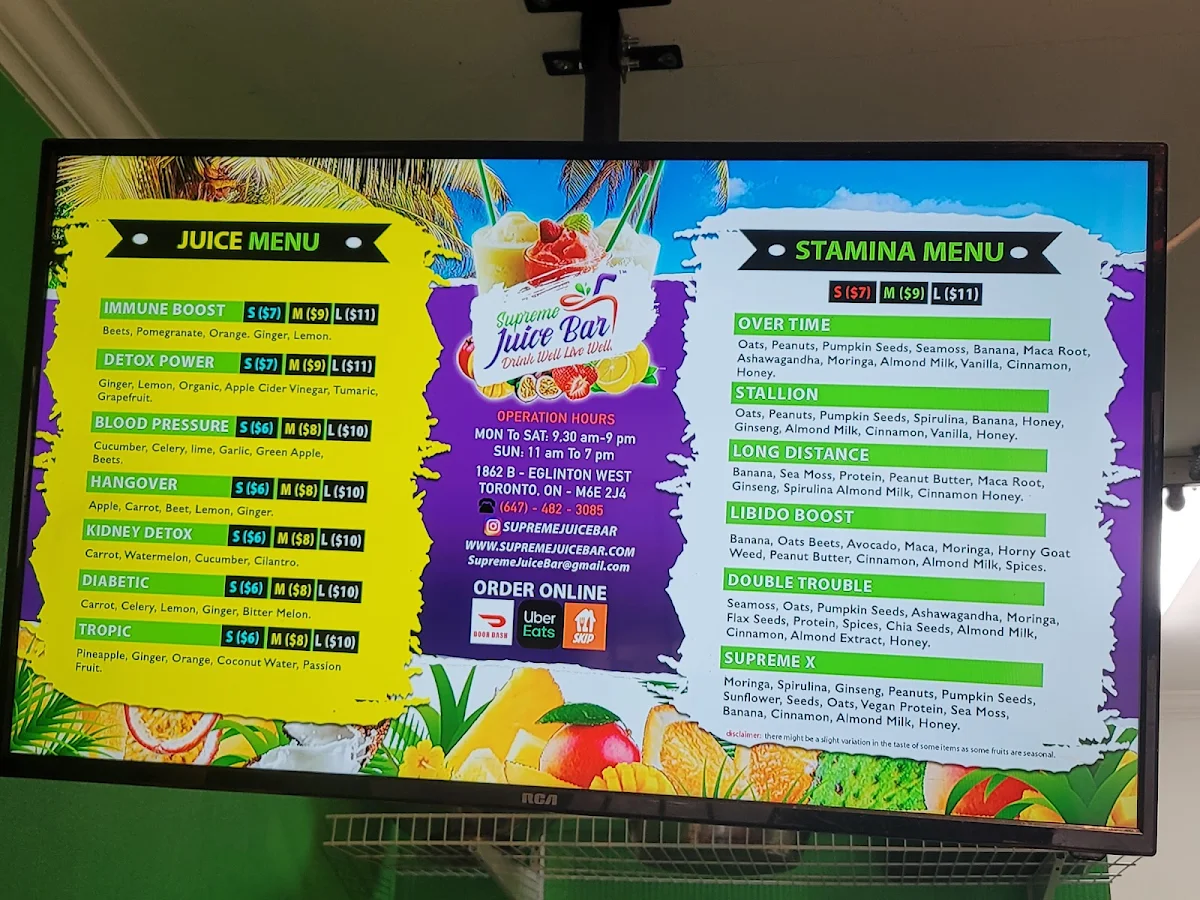 Menu, Supreme Juice Bar