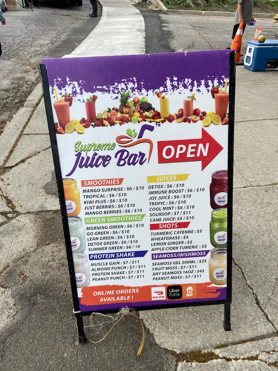Menu, Supreme Juice Bar