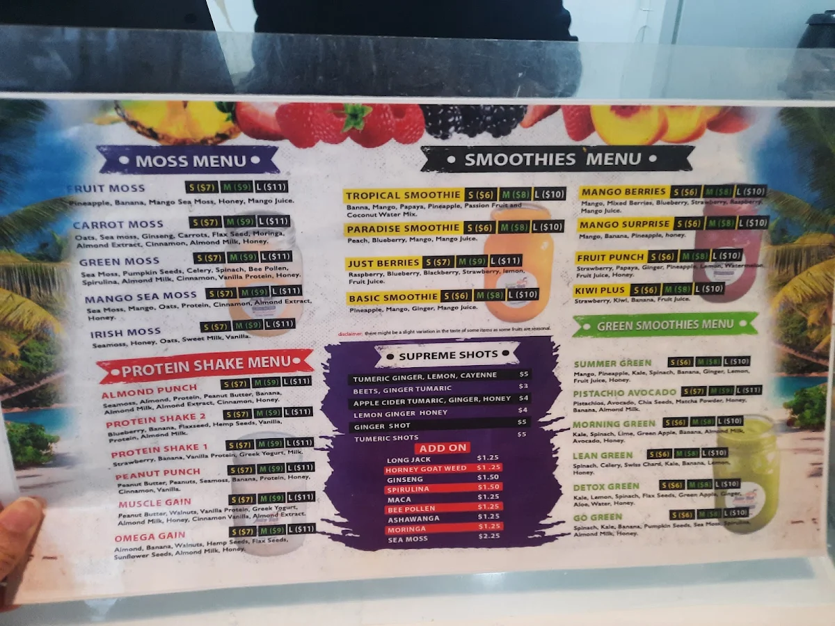 Menu, Supreme Juice Bar