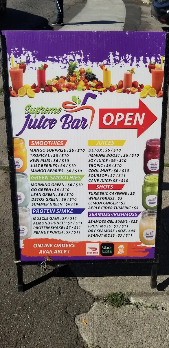 Menu, Supreme Juice Bar