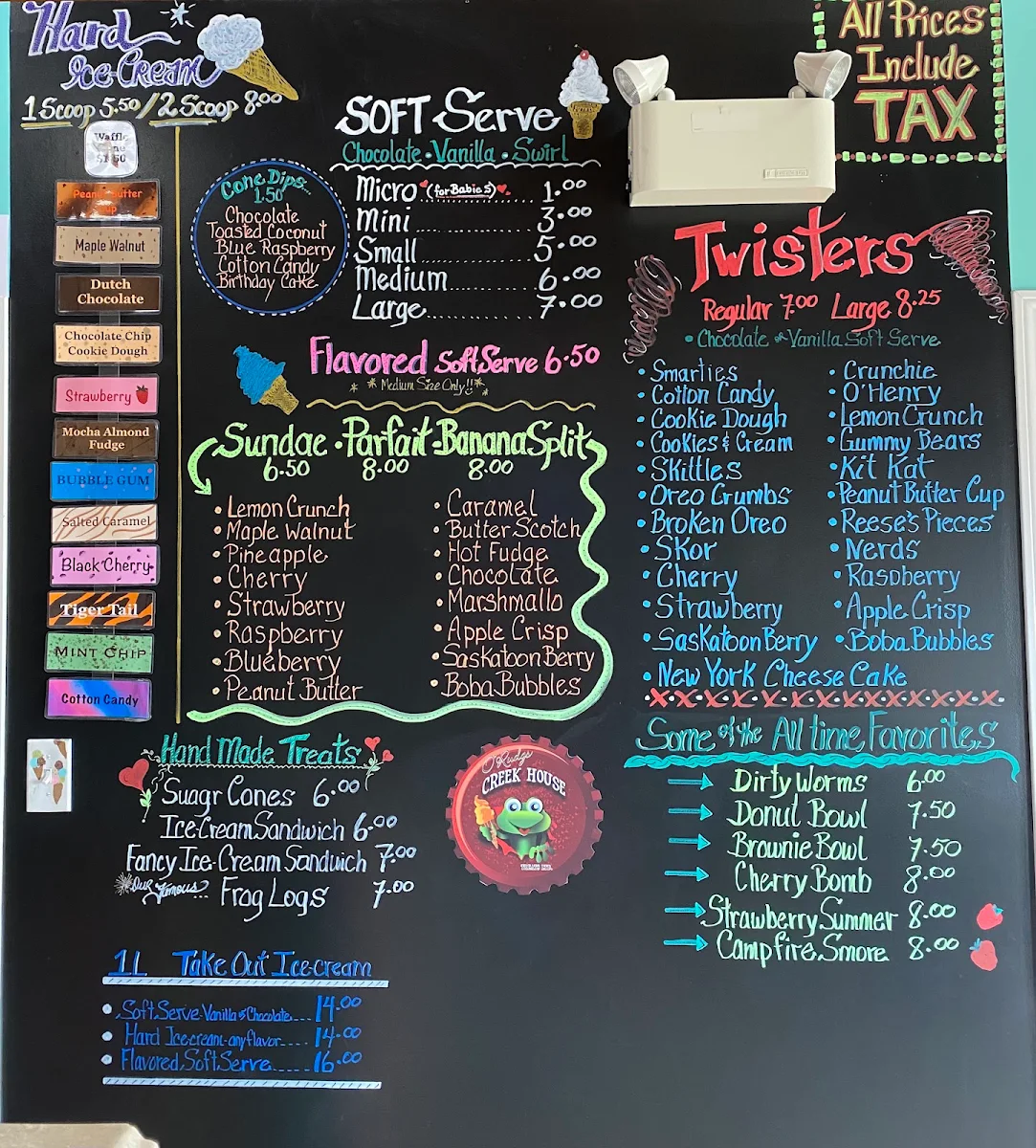 Menu, O'Rudys Creek House
