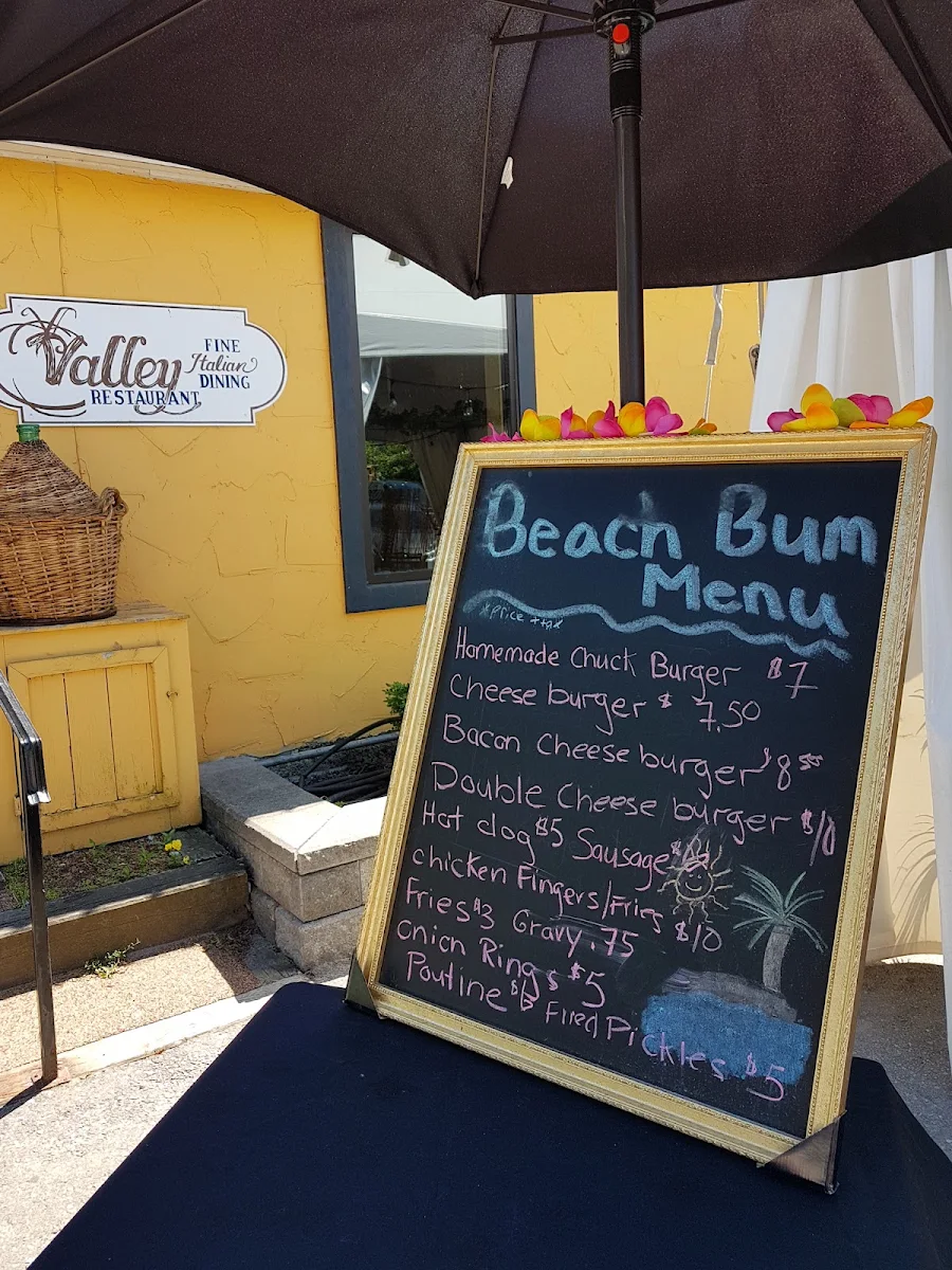 Menu, Valley Restaurant
