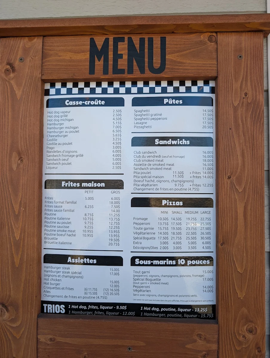 Menu, Cantine Chez Boguette