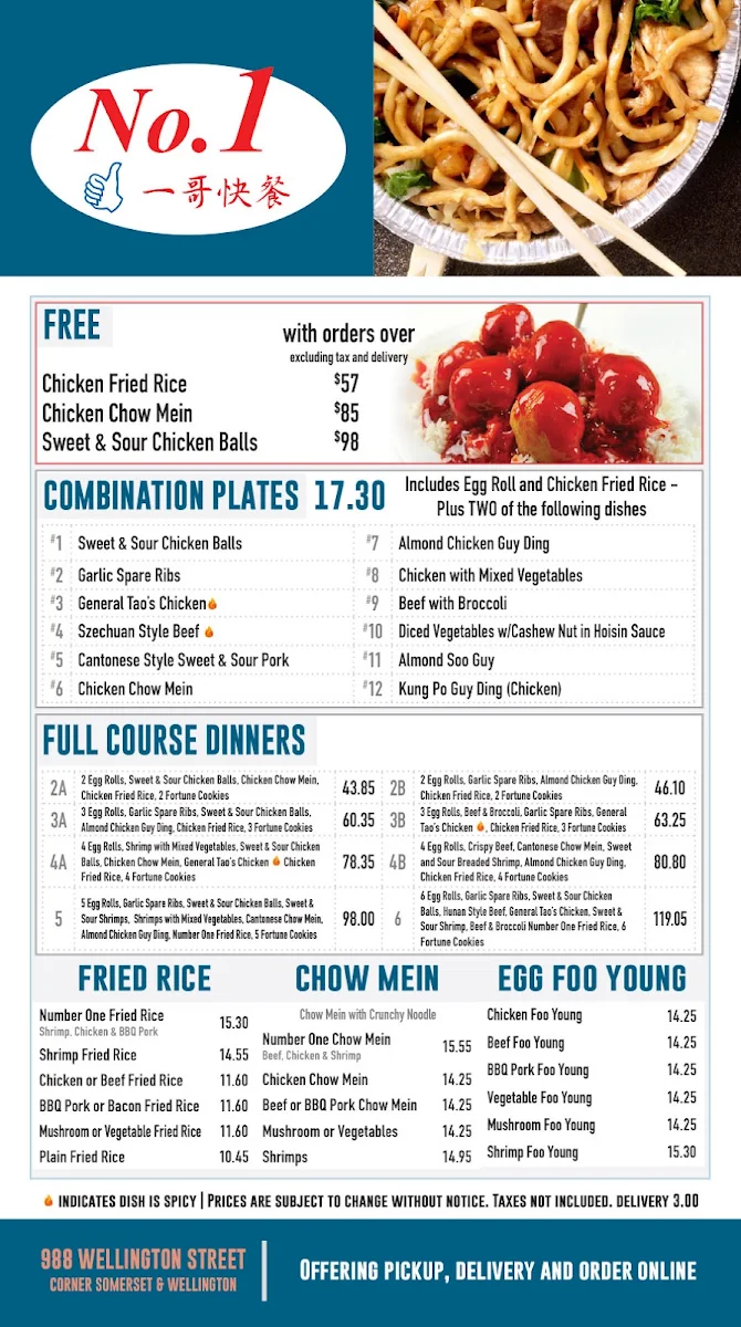 Menu, Number One Chinese Take Out