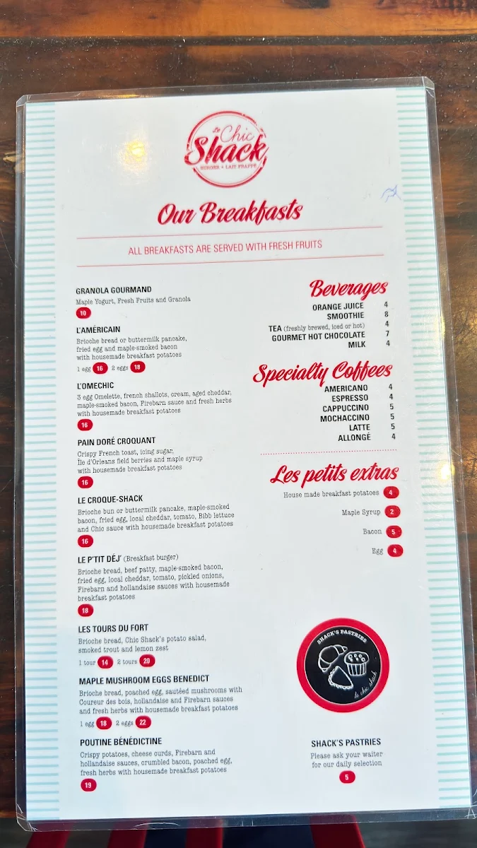 Menu, Le Chic Shack