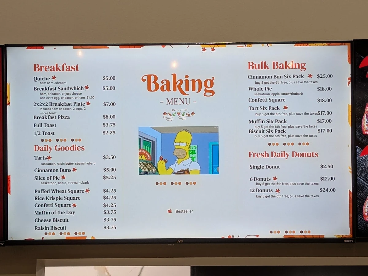 Menu, Home Baked Goodness