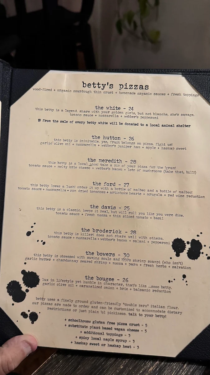 Menu, Betty's at The Kitch