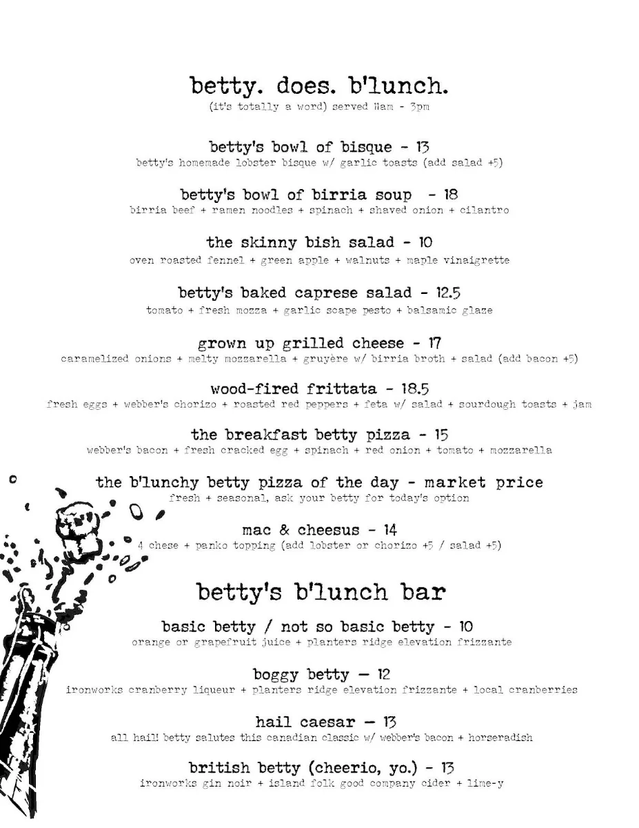 Menu, Betty's at The Kitch