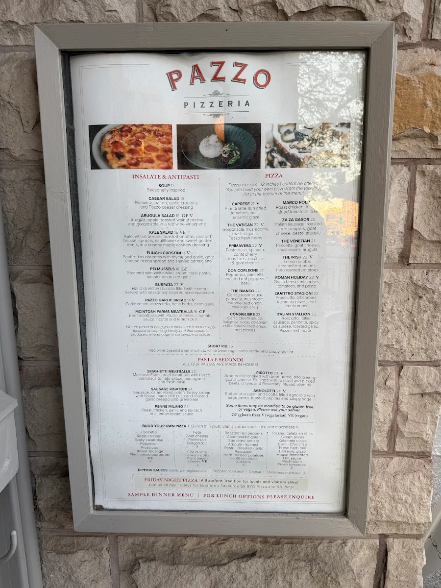 Menu, Pazzo Pizzeria