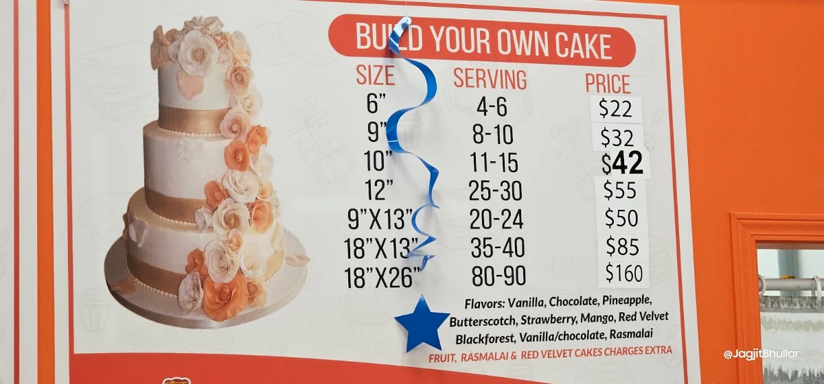 Menu, Manohar Vegetarian Bakery (Maple)