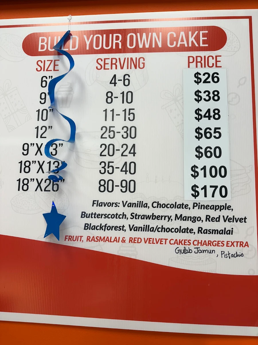 Menu, Manohar Vegetarian Bakery (Maple)