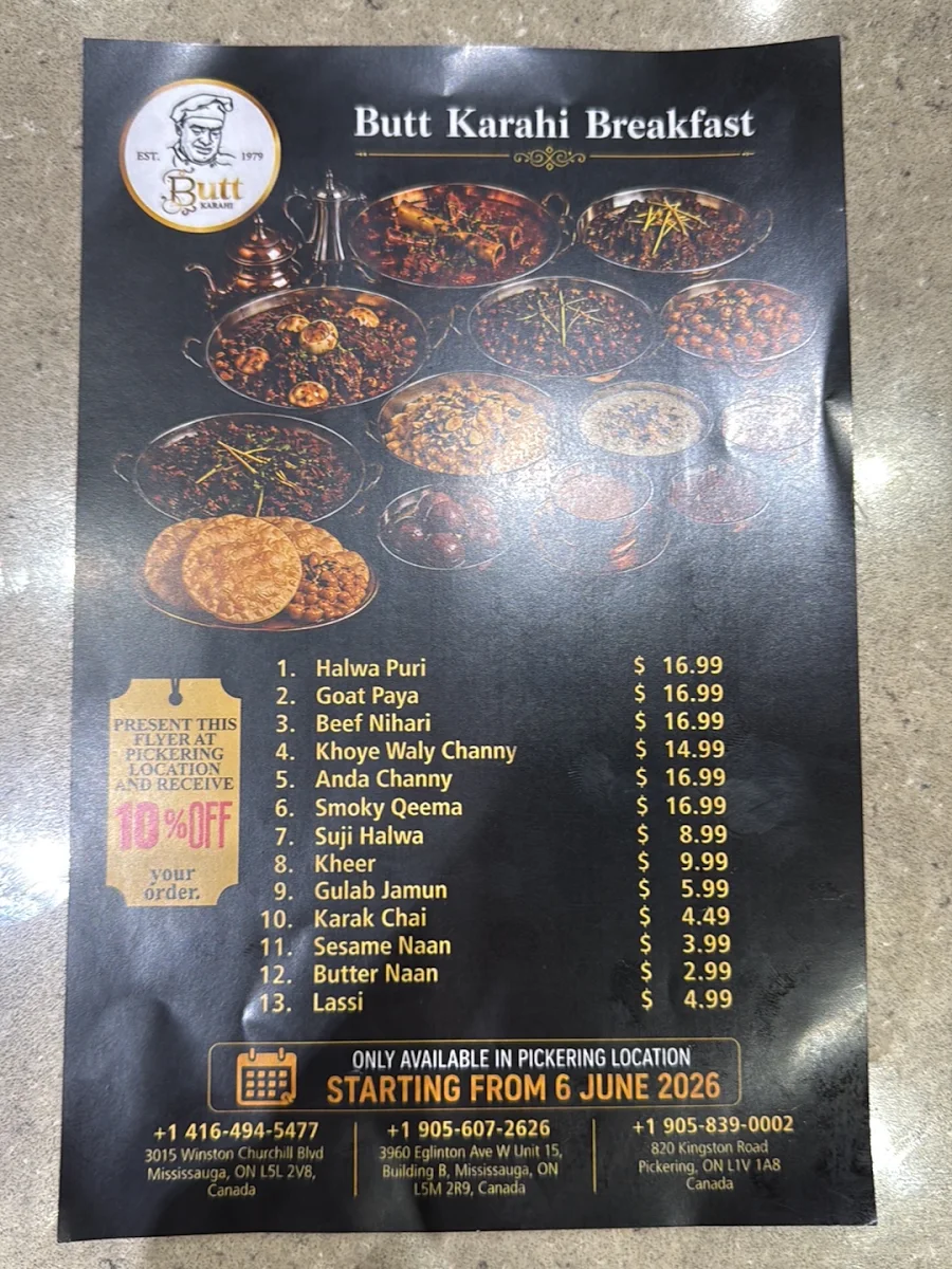 Menu, Butt Karahi | Famous Halal Pakistani Restaurant