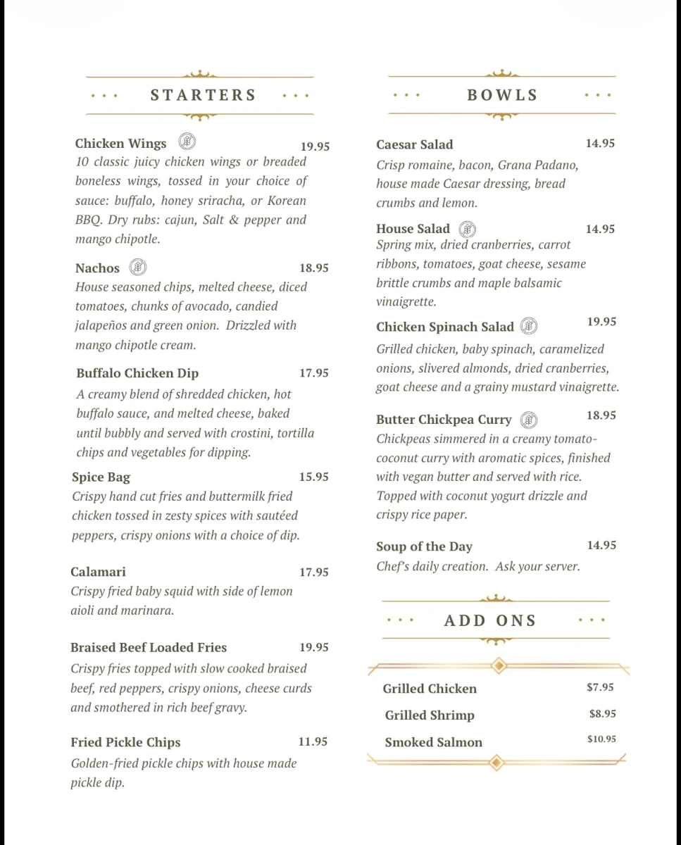 Menu, The Commons on Portland