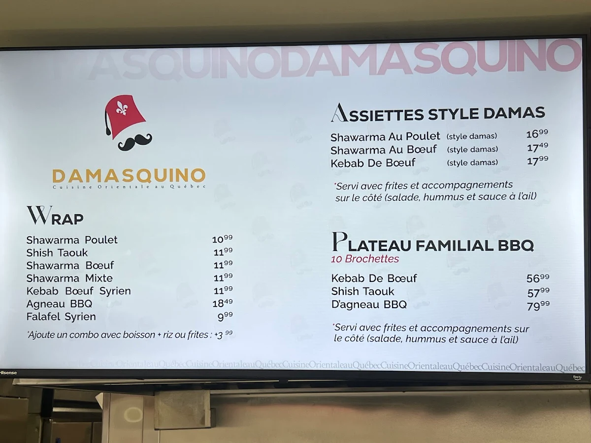 Menu, Restaurant Damasquino