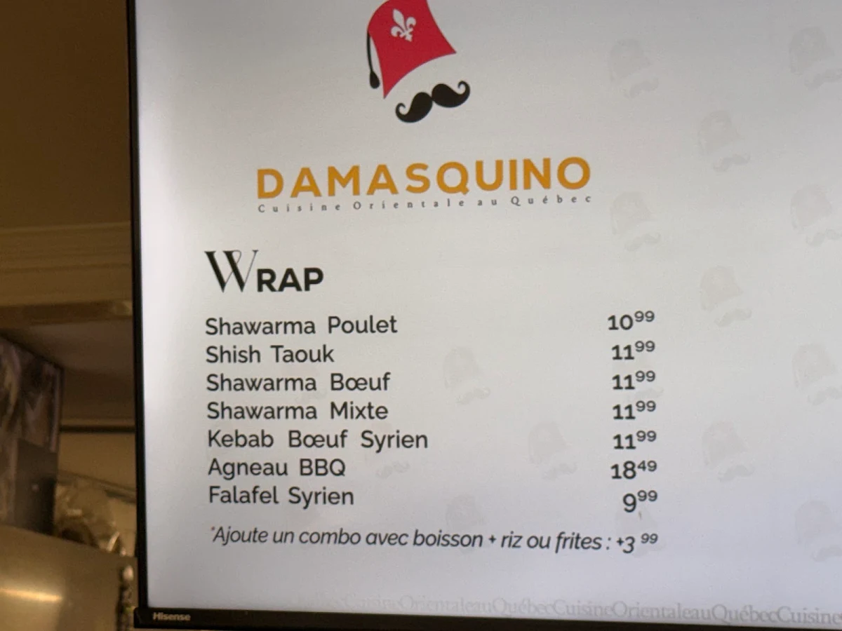 Menu, Restaurant Damasquino
