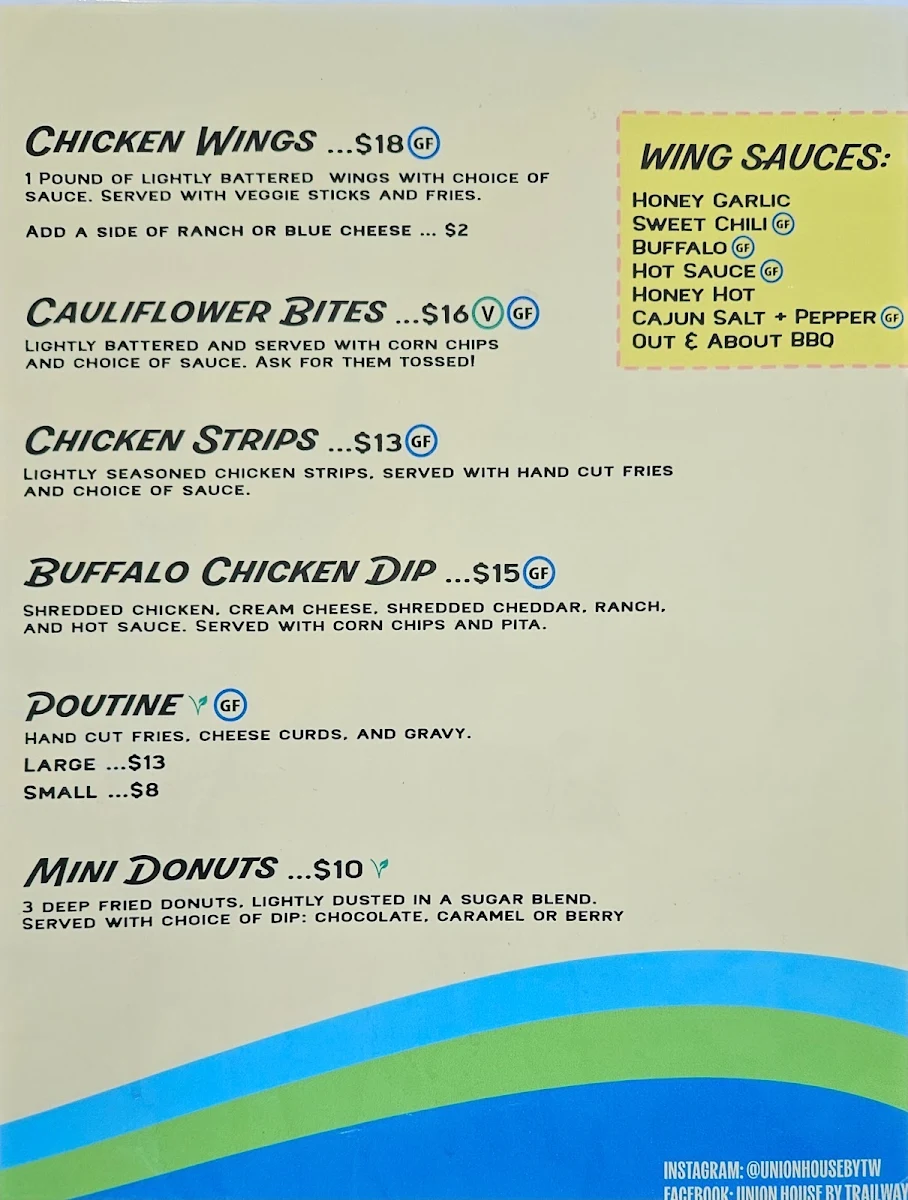 Menu, Union House by Trailway