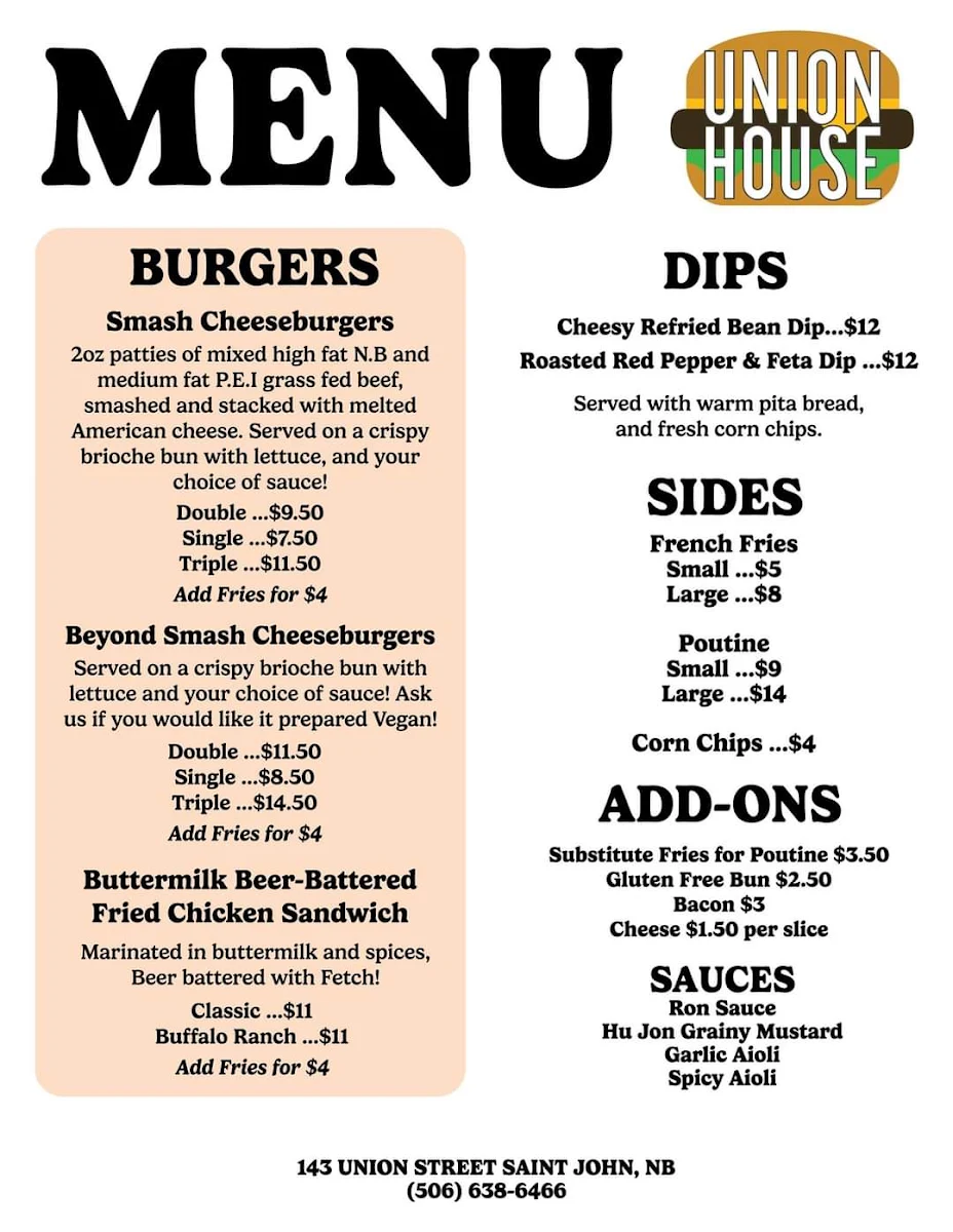 Menu, Union House by Trailway