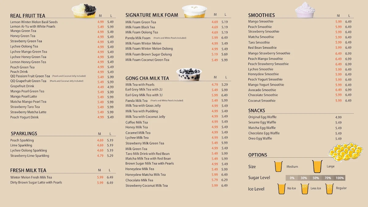 Menu, Gong Cha CrossIron (Bubble Tea)