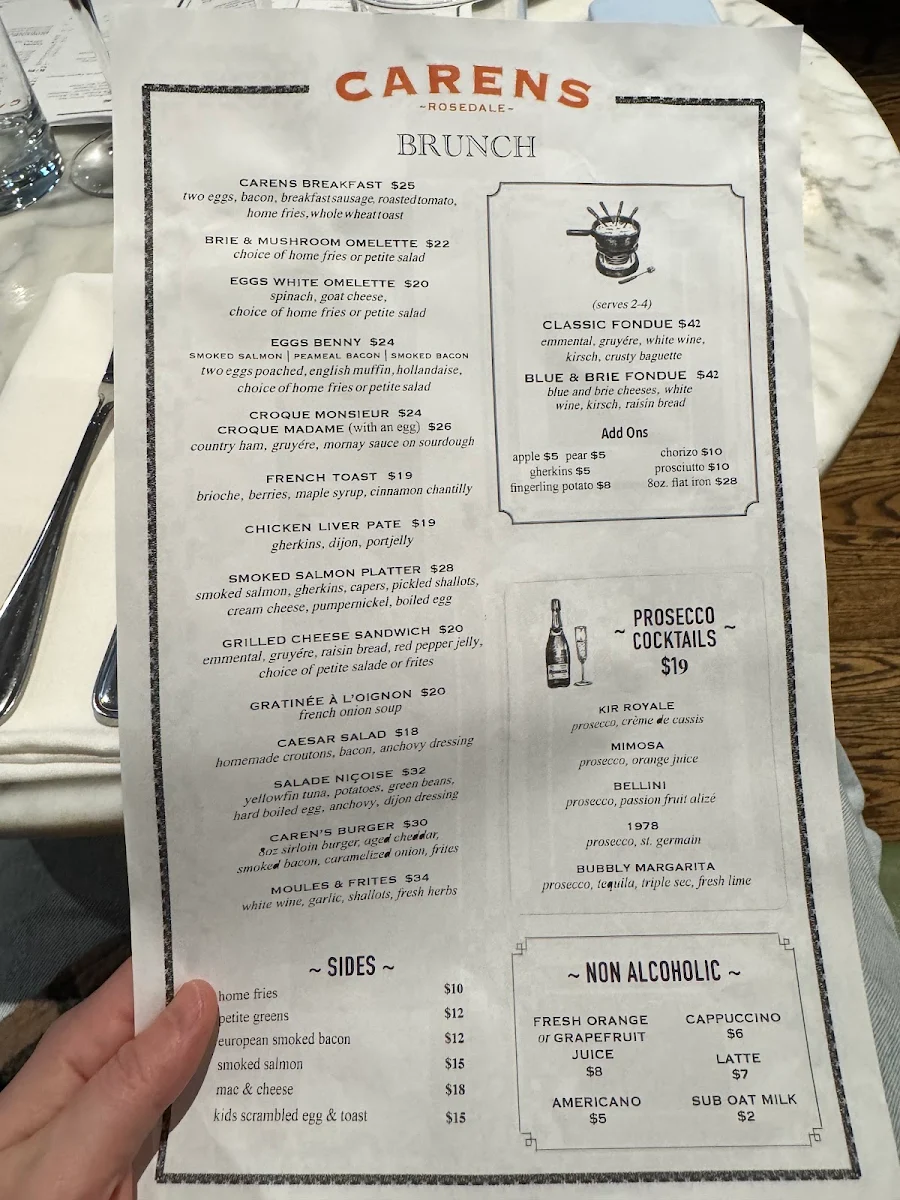 Menu, Carens Rosedale