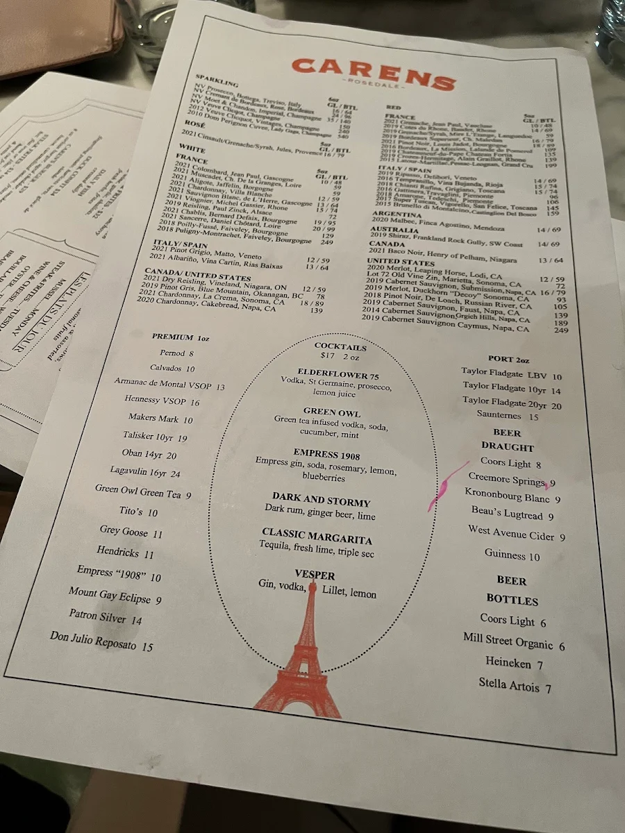 Menu, Carens Rosedale