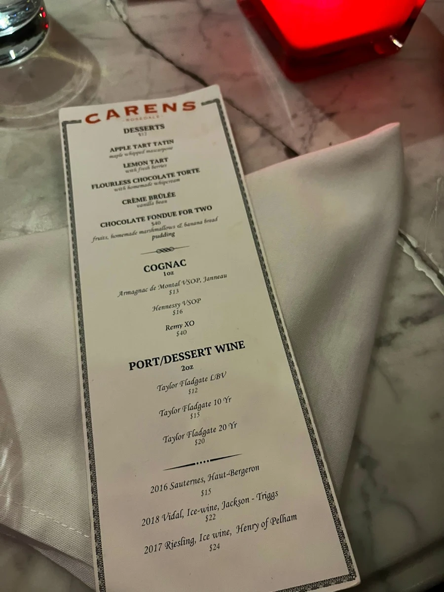 Menu, Carens Rosedale