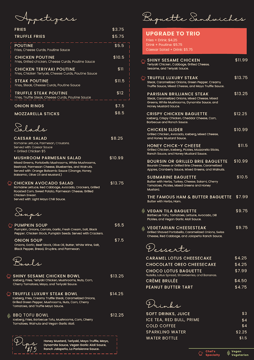 Menu, La Baguette Parisienne