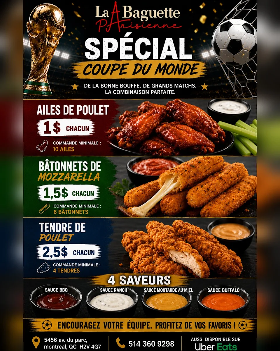 Menu, La Baguette Parisienne